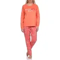 Normann Pyjama Verspielter Damen Pyjama lang, Schlafanzug mit floralem Muster orange 40-42