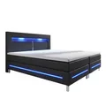 Juskys Boxspringbett Norfolk 180 x 200 cm - LED Beleuchtung, Bonell-Matratzen & Topper - schwarz