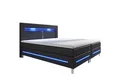 Juskys Boxspringbett Norfolk, 180 x 200 cm, Bett mit Federkernmatratze, Topper, Kopfteil und LED-Beleuchtung