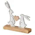 levandeo Osterhase Tischdeko Mangoholz Metall Braun Silber Natur Herz Ostern Deko Figur Frühlingsdeko Dekohase Hase auf Sockel