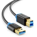 deleyCON 3,0m USB 3.0 Super Speed Kabel - A Stecker zu B Stecker - Datenkabel für bis zu 5 Gbit/s - Kompatibel mit z.B. Drucker, Scanner, Multifunktionsdruckern - Schwarz