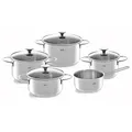 Fissler Copenhagen/Edelstahl-Topfset, 5-teilig, Kochtopf-Set, Töpfe mit Glas-Deckel (3 Kochtöpfe, 1 Bratentopf, 1 Stielkasserolle-deckellos) - Induktion