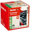 fischer DUOPOWER 10 x 50 S, Universaldübel mit Sicherheitsschraube, 2-Komponenten, Kunststoffdübel zur Befestigung in Beton, Ziegeln, Stein, Gipskarton UVM., 25 Dübel + 25 Schrauben