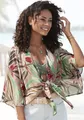 Wickelbluse, mit Alloverdruck, sommerliche Damenbluse zum Knoten, Gr. 32/34, sand bedruckt