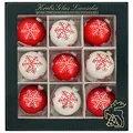Krebs Glas Lauscha - Weihnachtsdekoration/Christbaumschmuck aus Glas - Weihnachtskugeln - Motiv: Schneeflocken Rot/Weiß - 9 Stück - Größe: ca. 8 cm