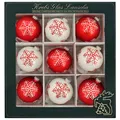 Weihnachtskugeln rot/weiß mit Schneeflocken 9 Stück/Set, Ø 8 cm