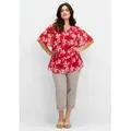 Longbluse SHEEGO, Damen, Gr. 58, rot (erdbeere, gemustert), 100% Polyester, Rundhals, Kurzarm, Blusen