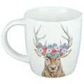 GILDE Tasse GILDE -Tasse, Hirsch mit Blumenkranz 380ml weiß