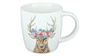 GILDE - 49996 - Kaffeebecher, Hirsch mit Blumenkranz, Porzellan, 8,5cm x 9cm, 350ml