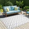 Teppich Outdoor Zweiseitig Wasserdicht Resistent Weiß Grau Picknick Strand Garten 180 x 270 cm