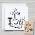 NEWSTAMPS Stempel Kommunion Motivstempel aus Holz & Gummi zum Karten und Geschenke basteln, Holzstempel für Taufe, christlich, Scrapbook, Textilstempel, Deko, Freunde