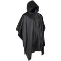 Mil-Tec Regenponcho Länge 127 cm, wiederverwendbar, mit Kapuze & Kordelzug, schwarz, wasserdicht