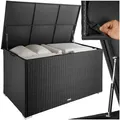 tectake Aluminium Auflagenbox, 750 l, mit Rattangeflecht, komfortable Hubautomatik, 145 x 82,5 x 79,5 cm