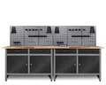 Ondis24 Werksatt Set Werkstatteinrichtung 240 cm – 2X Werkbank Werner mit 28 mm Buchenholzplatte & Steckdosenleiste, Arbeitshöhe 85 cm, 6X Lochwand, 22-teiliges Hakenset