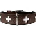 HUNTER Hundehalsband SWISS, hochwertiges Rindsleder, handgenäht, schweizer Kreuz, elegantes Design, angenehm weich, komfortabel, langlebig, Made in Germany, Farbe: braun/schwarz, Größe: 60