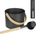 Navaris Aluminium Saunakübel mit Kelle und Sanduhr - Metall Sauna Kübel - Aufgusseimer Set 3tlg. Saunaeimer - leichter Eimer mit Bambus Griff -