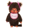 Monchhichi Plüschfigur Mädchen mit Zöpfen 20 cm Monchhichi Puppe 2 Zöpfe und Lätzchen