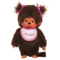 Mädchen mit Zöpfen | 20 cm | Monchhichi Puppe | 2 Zöpfe und Lätzchen