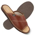 filsko® Louns - Slippers Herren - offen - EVA Sohle - Naturleder - rutschfest - atmungsaktiv - braun - 49 EU