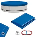 WOLTU Poolabdeckung Ø 560 cm für Rund Pools Ø 480-500 cm, Poolplane aus 200 g/m² PE, Pool Abdeckplane mit Ösen Drahtseil Aluminiumverschluss, wasserdichte Poolfolie für Sommer Winter, Blau