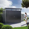 BIOHORT Gerätehaus "HighLine", Stahl, BxHxT: 275 x 222 x 195 cm (Außenmaße inkl. Dachüberstand) - grau
