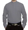 Pierre Martin Designer Herren Stehkragen Hemd Hochzeit Business verdeckte Knopfleiste S9 Langarm Grau Gr. XL 43-44
