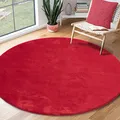 the carpet Relax Moderner Flauschiger Kurzflor Teppich, Anti-Rutsch Unterseite, Waschbar bis 30 Grad, Super Soft, Felloptik, Rot, 200 x 200 cm Rund