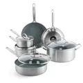 GreenPan Treviso Edelstahl Gesunde Antihaftbeschichtung aus Keramik 10-teiliges Kochgeschirr-Set, inkl. Bratpfannen, Sautierpfanne, PFAS-frei, Induktion, backofenfest, spülmaschinenfest, Silber