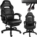 tectake Racing Bürostuhl, ergonomische Form, mit Fußstütze und verstellbarer Rückenlehne, Kunstlederbezug, inklusive abnehmbarem Lendenkissen, inklusive Lendenkissen, Belastbarkeit 120 kg