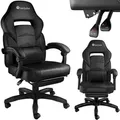 tectake® Racing Bürostuhl, ergonomische Form, mit Fußstütze und verstellbarer Rückenlehne, Kunstlederbezug, inklusive abnehmbarem Lendenkissen, inklusive Lendenkissen, Belastbarkeit 120 kg