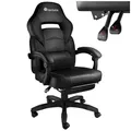 tectake® Bürostuhl ergonomisch, Chefsessel mit Lendenkissen, Drehstuhl mit Rollen und Fußstütze, Schreibtischstuhl mit Armlehnen & verstellbare Rückenlehne, PC Stuhl, Gaming Stuhl - schwarz/schwarz