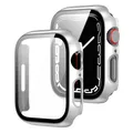 Für Apple Watch 9 8 7 41mm 2 in 1 TPU Silikon Hülle Cover + Hart Glas Silber