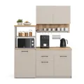 Vicco Singleküche Egbert, Greige, 160 cm mit ausziehbarem Tisch, mit integriertem Tellertrockner und seitlichen Regalablagen