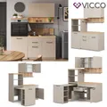 Singleküche Egbert Greige Eiche 160 cm mit ausziehbarem Tisch Vicco
