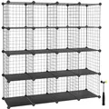 SONGMICS Steckregal, 16 Würfel Aufbewahrungssystem aus Metalldraht, DIY, modulares Gitterregal, mit Drahtrahmen, schwarz LPI44H