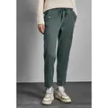Stoffhose STREET ONE, Damen, Gr. 42, Länge 28, grün (marshy grün), Stoff, 60% Lyocell, 37% Baumwolle, 3% Elasthan, unifarben, casual, gerade knöchellang, Hosen, im Loose Fit