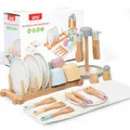 Kinderküche Zubehör Holz, 33 St. Geschirrset mit Tassen, Spielküche ab 3 4 5 6 7