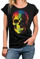 MAKAYA Disco Skull T-Shirt Damen Top mit Aufdruck Totenkopf Damenshirt Sommer Print Druck Discokugel Party Outfit Schwarz Große Größen XXXXXL