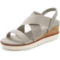 Sandalette LASCANA "Sommerschuh", Damen, Gr. 40, grau, Obermaterial: 100% Textilmaterial. Futter: 100% Lederimitat. Decksohle: 100% Textilmaterial. Laufsohle: 100% Synthetik, unifarben, casual, Schuhe Sandalette Riemchensandale, Sandale, Sommerschuh mit Keilabsatz und elastischen Riemen VEGAN