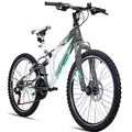 Bergsteiger Montreal 20, 24 Zoll Kinderfahrrad, geeignet für 6,7, 8, 9, 10, 11, 12, 13 Jahre, 18 Gang-Schaltung, Mountainbike mit Vollfederung, Jungen-Fahrrad, Mädchen-Fahrrad