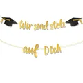 COLOFALLA Abschluss Deko Wir sind stolz auf Dich Girlande Banner Glitzer Abitur Abi 2025 Bachelor Gratulation Bestandene Prüfung Abschlussfeier Party Deko (Gold)