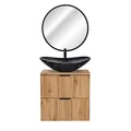 Badmöbel Set Wotaneiche Rillenoptik Keramik Waschtisch, LED-Spiegel schwarz mit Touch, B/H/T 61,5/200/46,5 cm