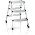 Doppelseitige Klappleiter Auf 4 Rollen Solid Iv Aluminium 3 Stufen Hjh Office
