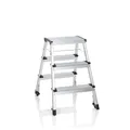 hjh OFFICE 830009 Trittleiter mit Rollen SOLID IV Aluminium Klapptritt mit 3 Stufen beidseitig begehbar, bis 150kg belastbar