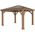 Pavillon, Holz, Zeder, 427x317.5x365 cm, wetterbeständig, UV-beständig, regenabweisend, Sonnen- & Sichtschutz, Pavillons & Pergolas, Pavillons