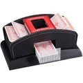 Relaxdays Kartenmischmaschine Lederoptik, elektrisch, Kartenformat 6,3 x 9 cm, für 2 Decks