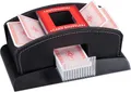 Relaxdays Kartenmischer Elektrisch, Leder, 2 Decks, Mischgerät zum Mischen von Karten, Kartenmischmaschine, schwarz