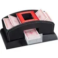 Relaxdays Kartenmischer Elektrisch, Leder, 2 Decks, Mischgerät zum Mischen von Karten, Kartenmischmaschine, schwarz