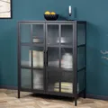 Vitrine DURA STEEL - 80cm - schwarz - Metall Riffelglas - Stauraum Wohnzimmer