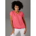 T-Shirt ANISTON CASUAL, Damen, Gr. 42, pink (pink, orange), Cru00eape, Jersey, Obermaterial: 97% Polyester, 3% Elasthan. Rückenteil: 95% Viskose, 5% Elasthan, gepunktet, gestreift, modisch, figurumspielend hüftbedeckend, V-Ausschnitt, ohne Ärmel mit Aufschlag Umschlagbund, Shirts, im Material- und Mustermix, Topseller